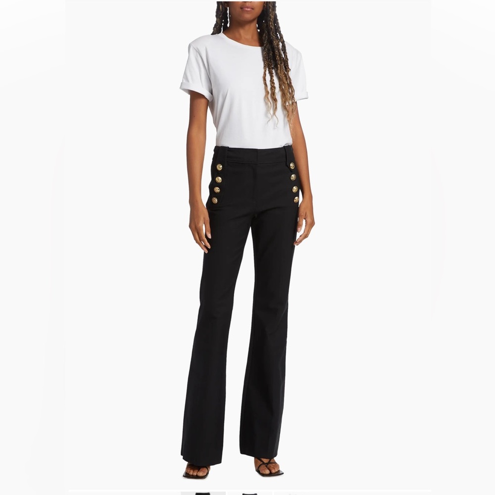 Derek Lam 10 Crosby Robertson Black Flare Pants with Gold Buttons size 8 - Picture 2 of 7